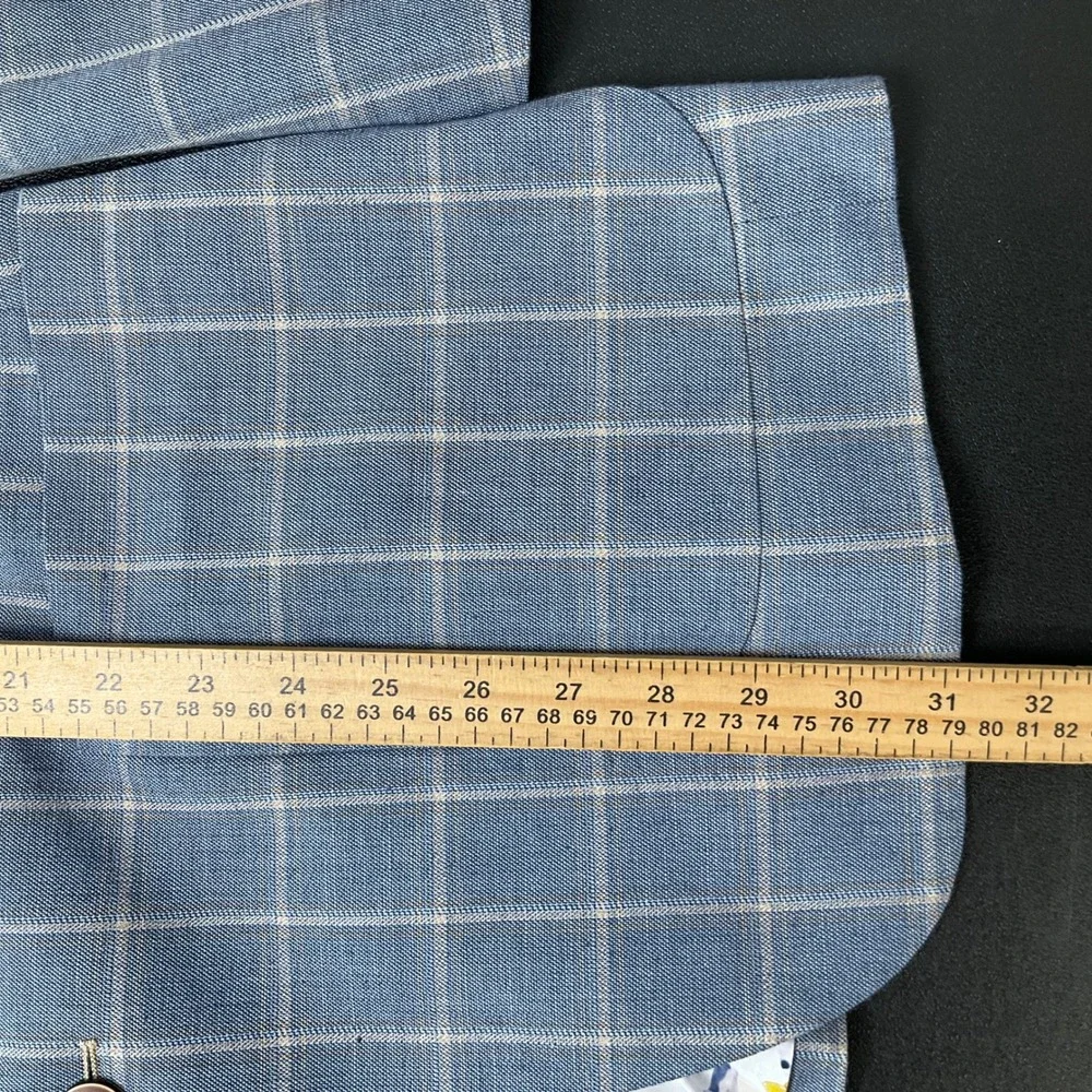 Alan Flusser Sport Coat Mens 40R Blue Linen Blend Windowpane Plaid Floral Blazer